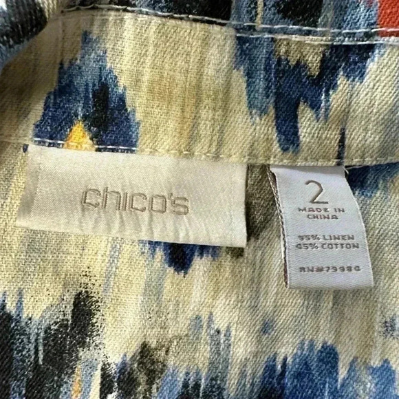 Chico's Sz 2 - Medium Jacket Linen/Cotton Blend Long Sleeve Multi-Color Abstract - Picture 5 of 8